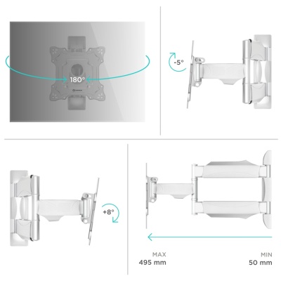 Кронштейн для телевизора Onkron NP28 настенный, наклонно-поворотный, 17-43 дюйма, белый